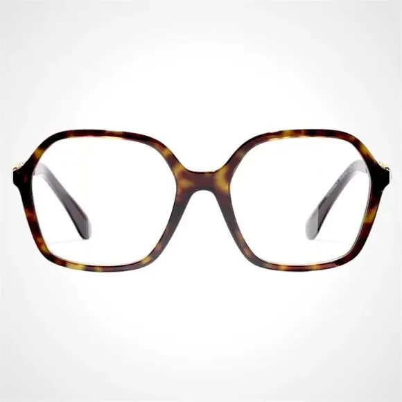 New CHANEL Eyeglasses Brown Tortoise Acetate Leather Arms 53mm Rx-able - Picture 2 of 5